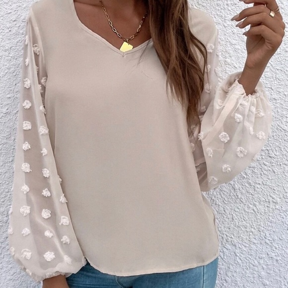 SHEIN Tops - NWOT SHEIN Cream Dotted Shear Long Sleeve Top